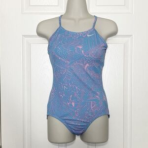 Nike Girls One-Piece Swimsuit Cross Back Blue Pink Size Large (12-13 years old)